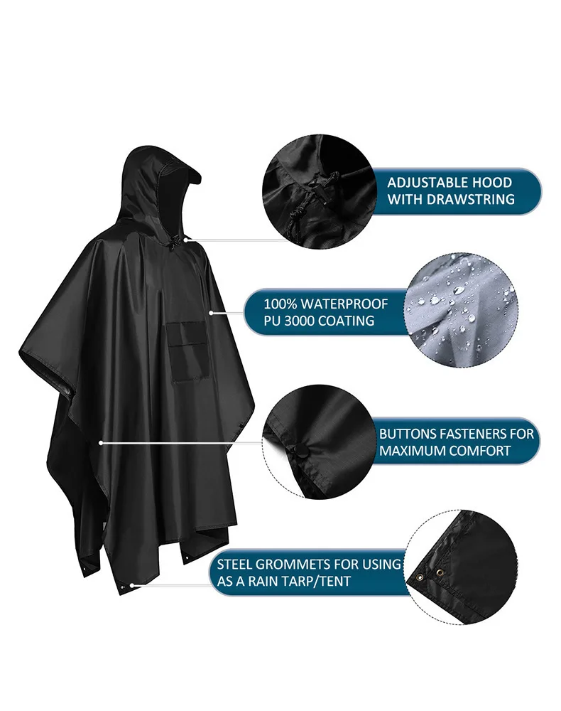 Camping Rain Poncho - 2026 Voor kamperen en wandelen 3-in-1